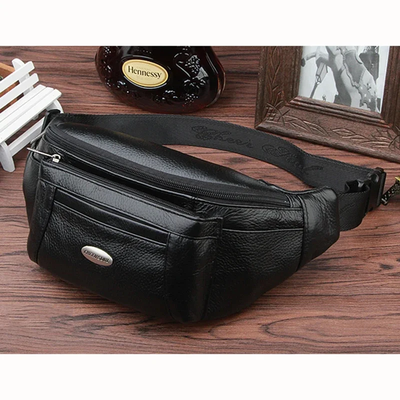 Genuine Leather Waist Fanny Pack Belt Bag For Men Travel Male Real Cowhide Cross Body LoopSling Chest Hip Bum Bags Purse