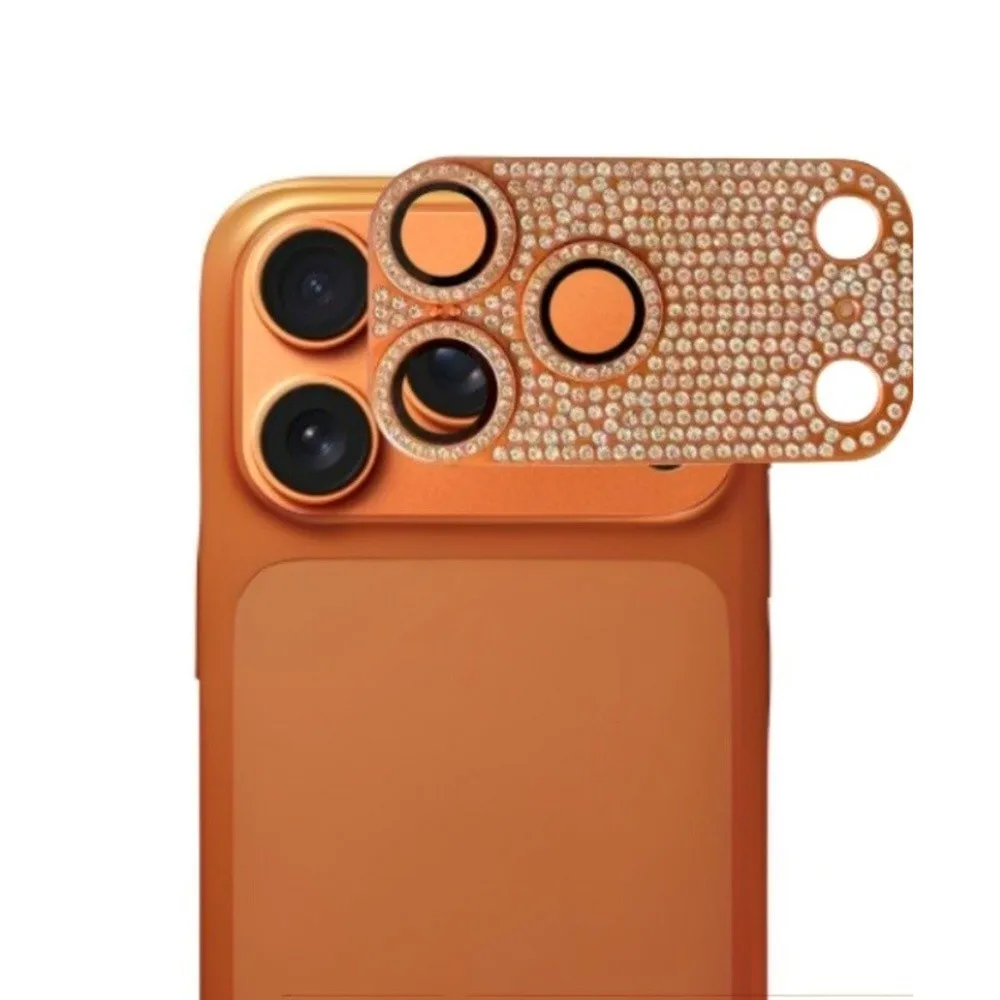 Hollow out Diamond Encrusted Lens Protector Orange Full Cover Camera Lens Cover Anti Scratch HD for iPhone 17Pro/17 Pro Max