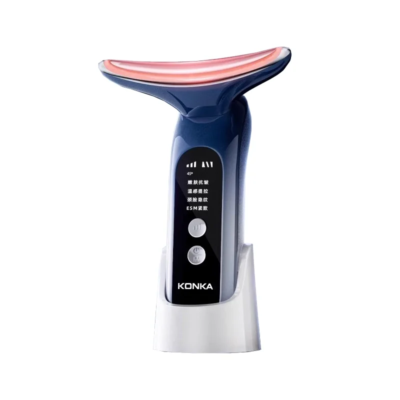 EMS マイクロカレントネック & フェイスマッサージャー加熱付き/4 マッサージモード美容器具首 & 顔デュアル使用家庭と旅行