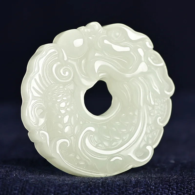 

Изысканные ювелирные изделия из натурального нефрита Хэтянь, белый нефрит, рыба, прыгающая кулон в виде ворот дракона для мужчин и женщин