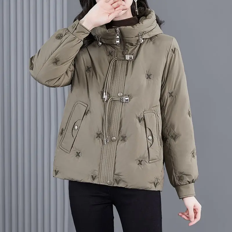 Winter New Women's Down Cotton Jacket Loose Hooded Casual Patch Jacket