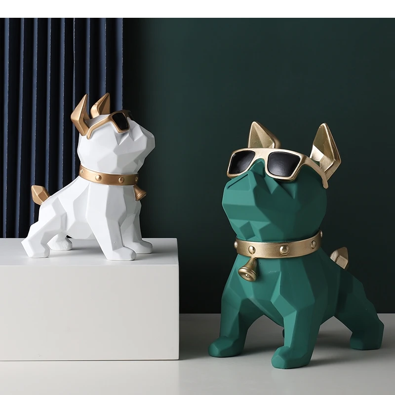 Solid Color Resin Statue Sculpture Home Geometric Bulldog Decoration Living Room Decorations Household Items