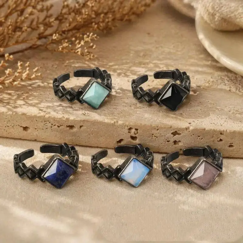 Retro Boho Natural Crystal Ring Handmade Amethyst White Stone Jewelry for Girls Date Wear Use