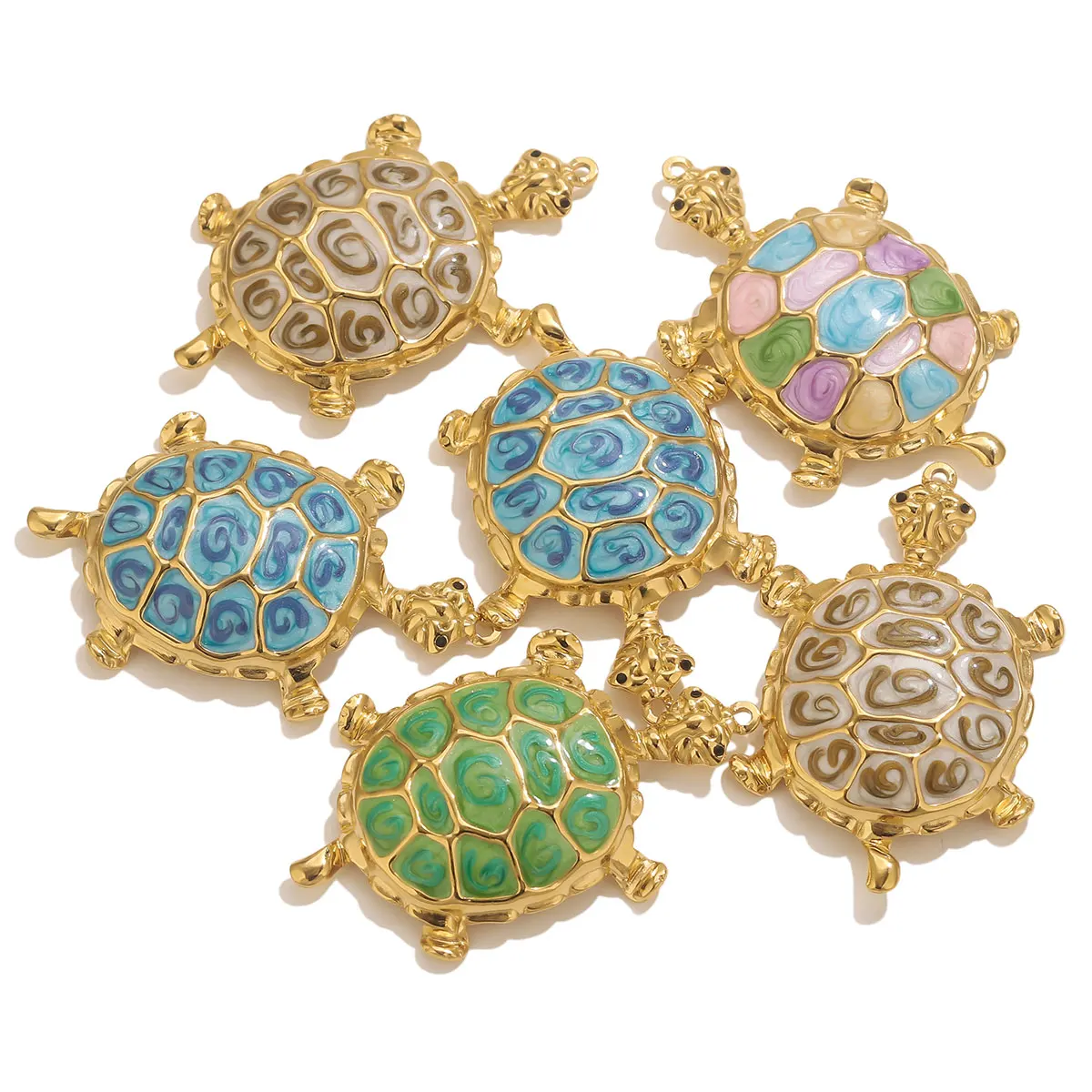 1pcs Stainless Steel Gold Plated Colourful Enamel Large Sea Turtle Charm DIY Necklace Bracelet Earrings Jewelry Making Wholesale