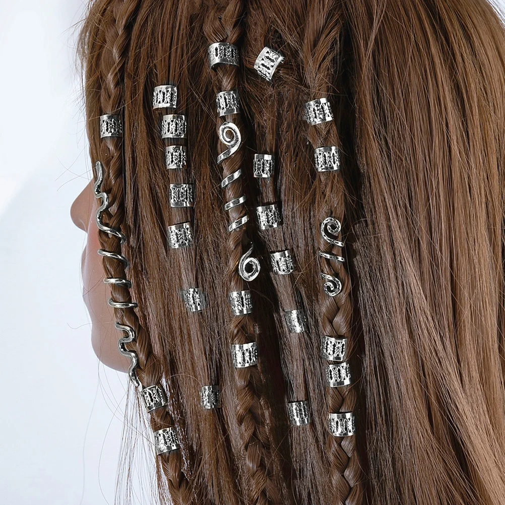 

28Pcs Metal Ring Hair Jewelry Stylish Braiding Accessories for Party Wedding Dreadlock Charms Hair Cuffs for Braids