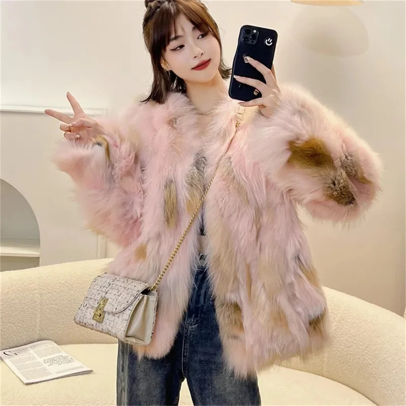 Long haired Golden Island Fox Imitation Fox Fur Grass Coat for Women\'s 2023 Winter New Young and Fashionable Fur Coat Purple Top