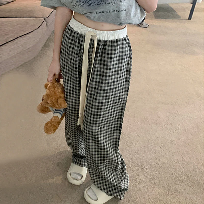 

Drawstring Oversize Plaid Pants Women 2023 Vintage Wide Leg Checkered Trousers Woman Harajuku High Waist Straight Pants