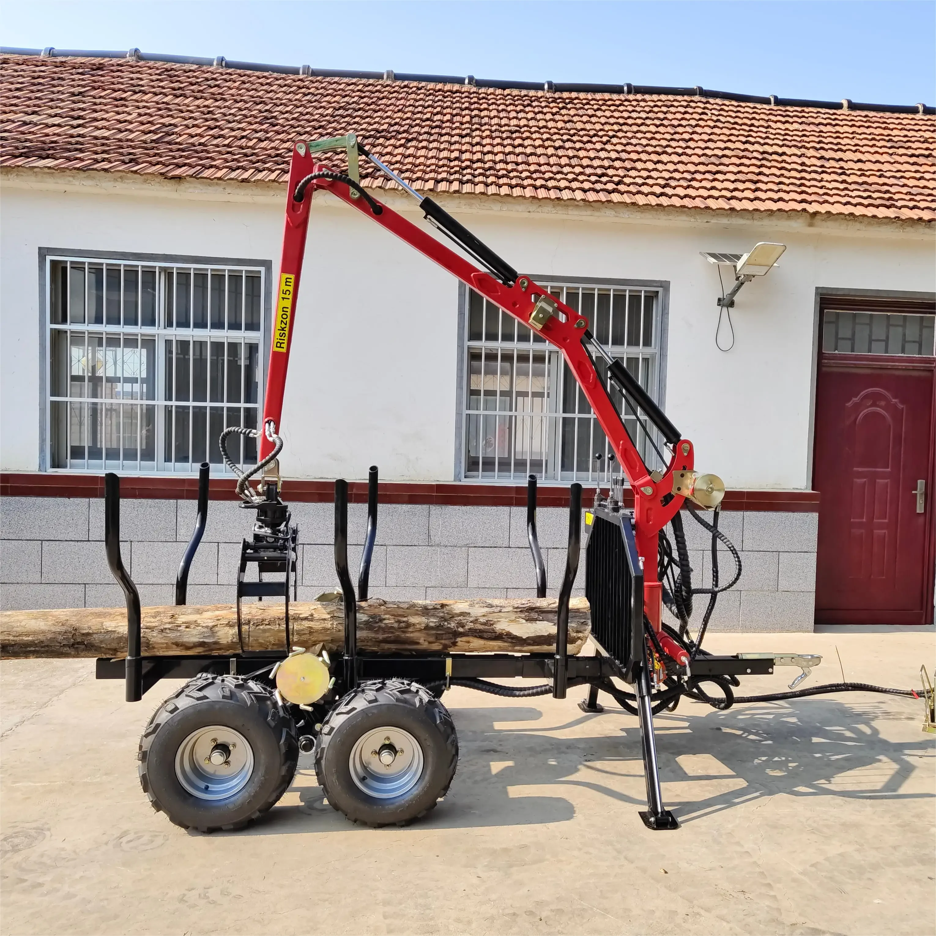 Forestry Log Trailer with Hydraulic Crane | 5-Ton Timber Transport & Loading System | ATV/Tractor Compatible
