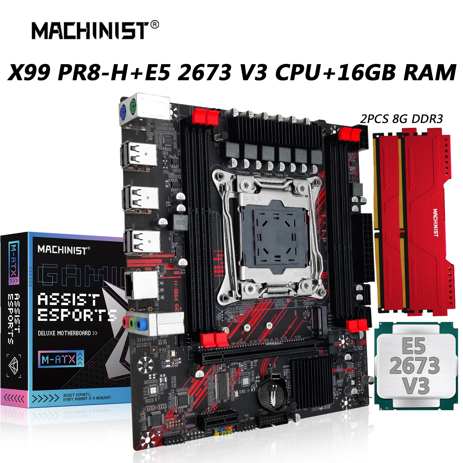 

MACHINIST PR8-H X99 Motherboard X99 Combo LGA 2011-3 Xeon CPU E5 2673 V3 Kit Processor DDR3 RAM 8GB*2pcs 1333MHz Memory NVME M.2