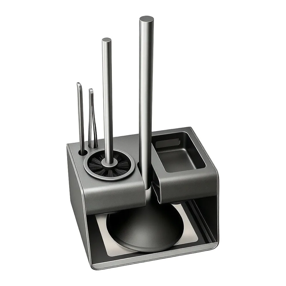 3 in 1 Carbon Steel Wall Mounted Toilet Brush Holder with Plunger and For cleaning Brush 24.5 15.5 40 cm for gunmetal Gray