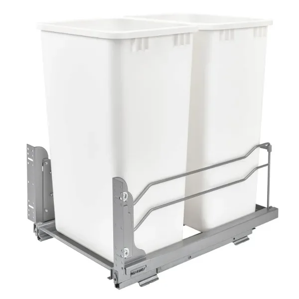 

Rev-A-Shelf Double Pull Out Trash Can for Full Height Kitchen Cabinets 50 Quart 12.5 Gallon with Soft-Close Slides