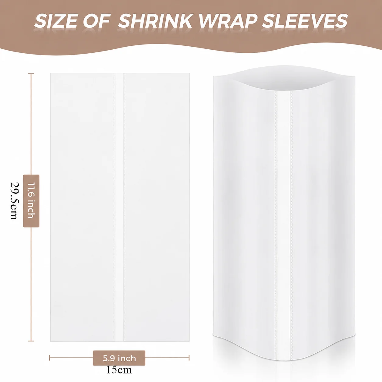 50Pcs Sublimation Shrink Wrap Sleeves, 15 x 29.5cm Heat Shrink Film for Mugs, Tumblers, Bottles and DIY Heat Transfer Projects
