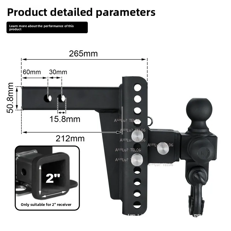6 8 Inch Adjustable Trailer Ball Mount 2 Inch Shank Black Coated Hitch With Shackle