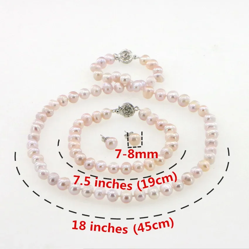 WUBIANLU 4 Colors New Charming Women Hot Sale 7-8mm White Real Pearl Necklace Bracelet Earring Jewelry Wholesale And Retail