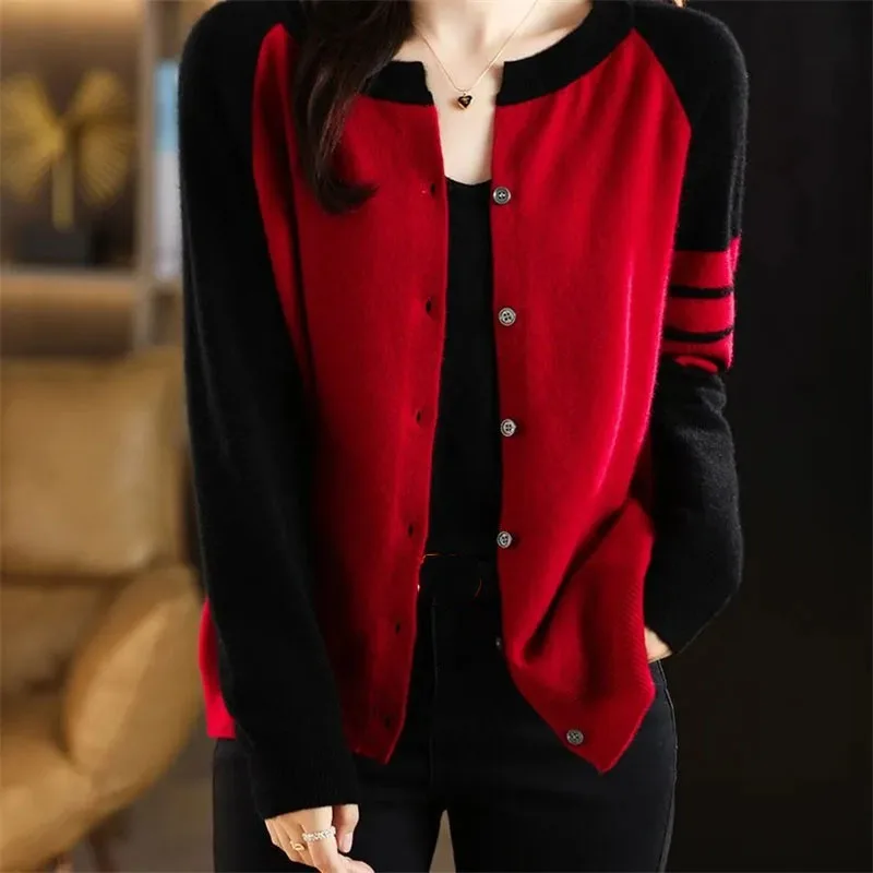 Maglione patchwork da donna con scollo tondo a righe lavorato a maglia da donna di grandi dimensioni 5XL lavorato a maglia casual primavera autunno femme moda color block