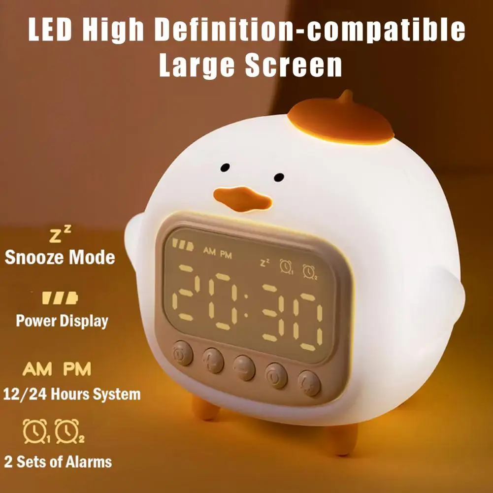 2 Sets Alarms Alarm Clock with Sleep Timing Night Light Volume Adjustable Practical Lovely Duckling Sleep Training Clock