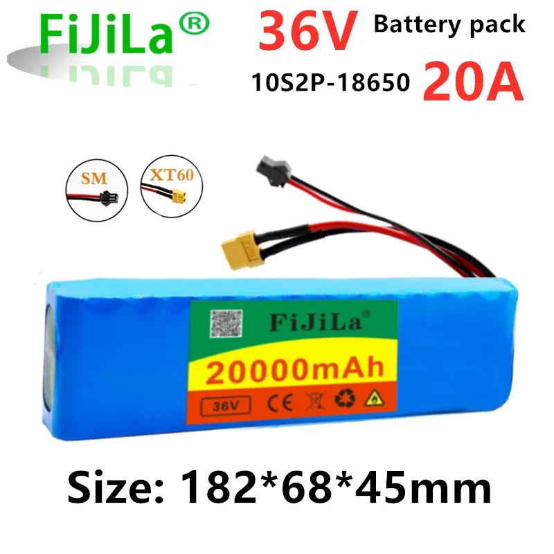 Batterie au lithium 10S2P pour vélo et trottinette électrique, 36V, 20ah, 42V, 18650-250 W, 500 mAh, avec BMS, 20000