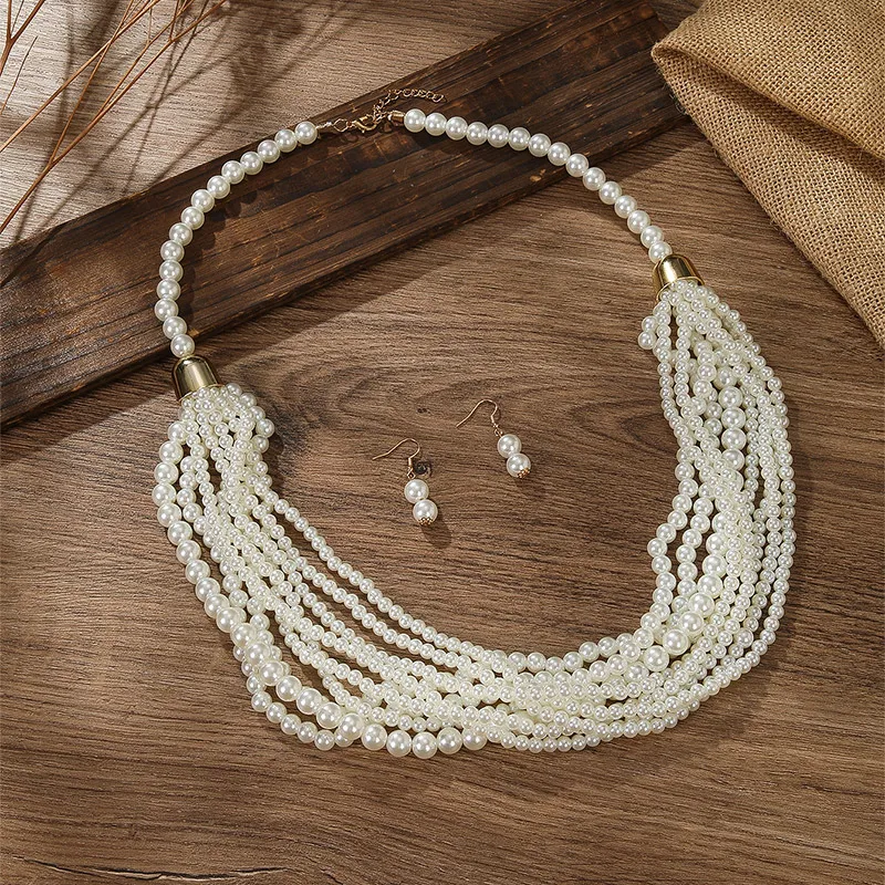 African Style Multi-Layer Plastic Bead Jewelry Set Chokers Necklace Colorful Bohemian Necklace Earrings Set Party Jewelry