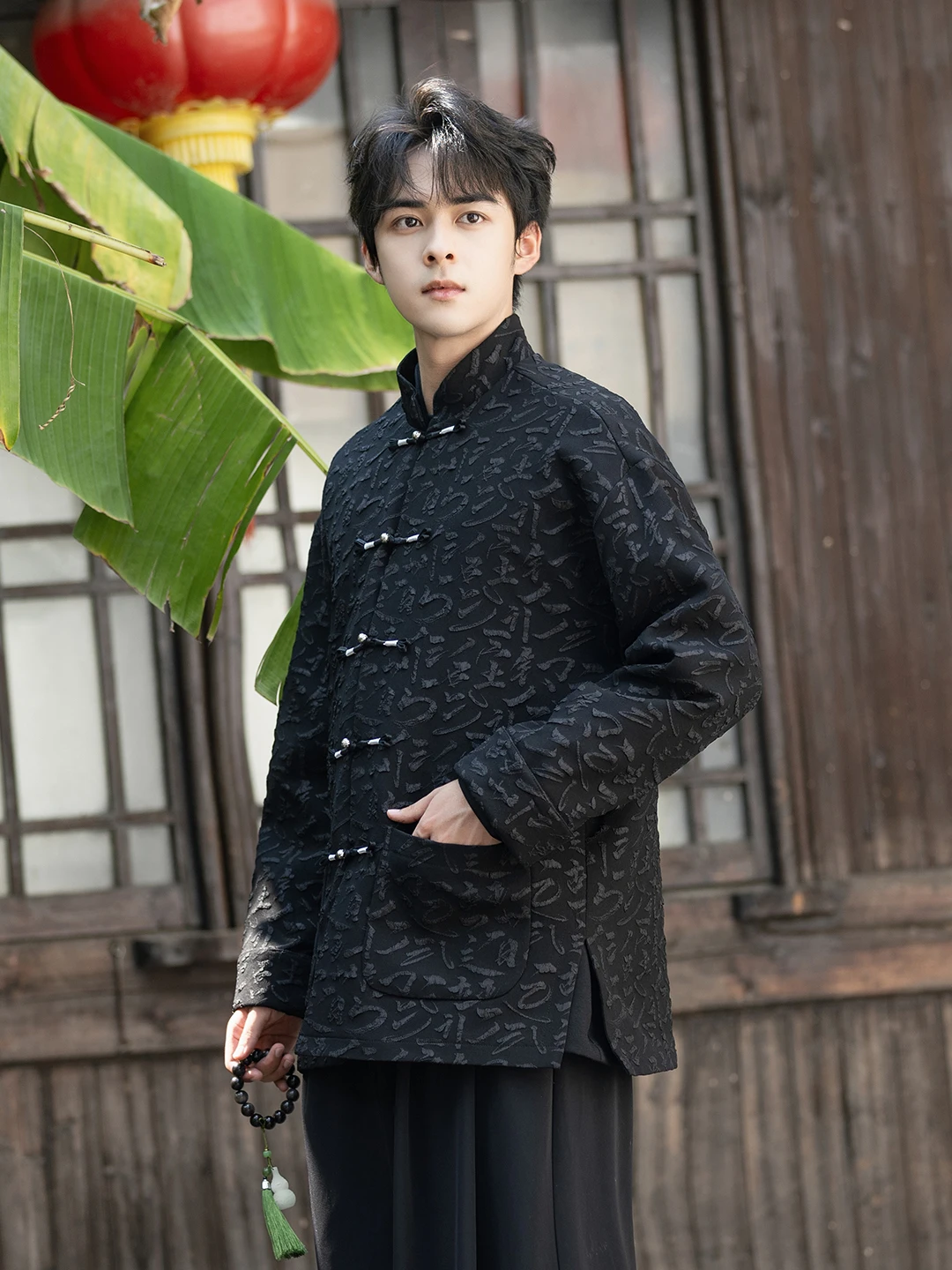 

Men's Tang Suit Jaet Embroidered Text Zen Sle Stand Collar Autumn Winter Outerwear Loose Fit Chinese Sle Long Sve