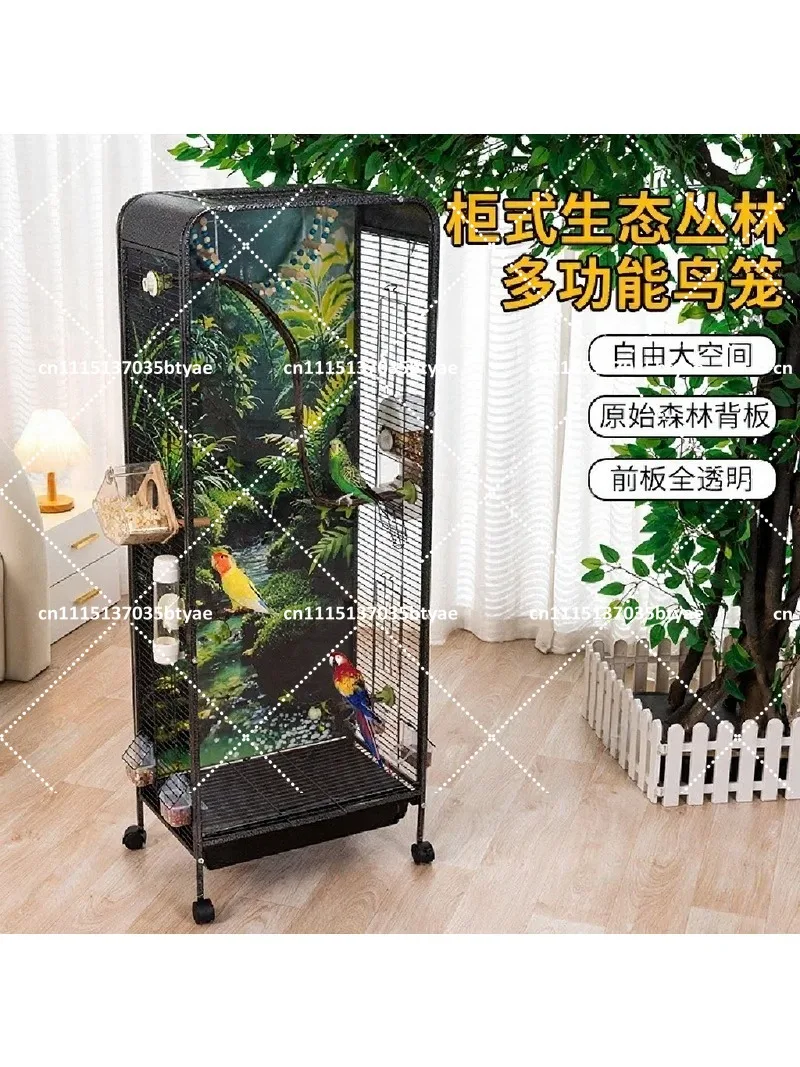 Large Transparent Bird Villa Aviary for Budgies Cockatiels Lovebirds Finches Landscape Cabinet Habitat