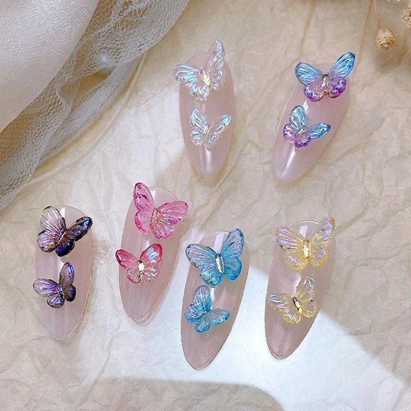 60Pcs 3D Butterfly Nails Art Decorations Aurora Star Nail Charms Jewelry Parts for DIY Kawaii Nails Accessories Manicure