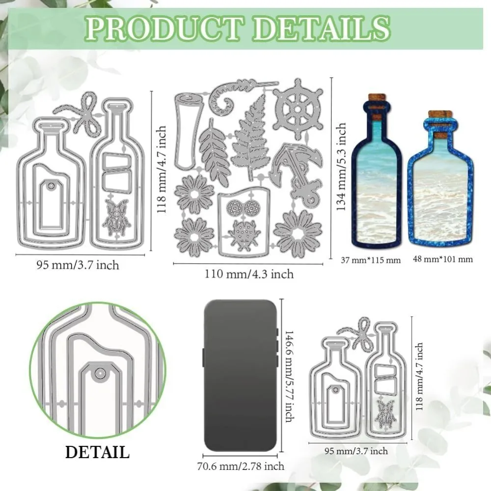 Drift Bottle Metal Cutting Dies Message Bottles Die Cuts Stencils Ocean Ship Anchor Embossing Template Dies for DIY Paper Craft