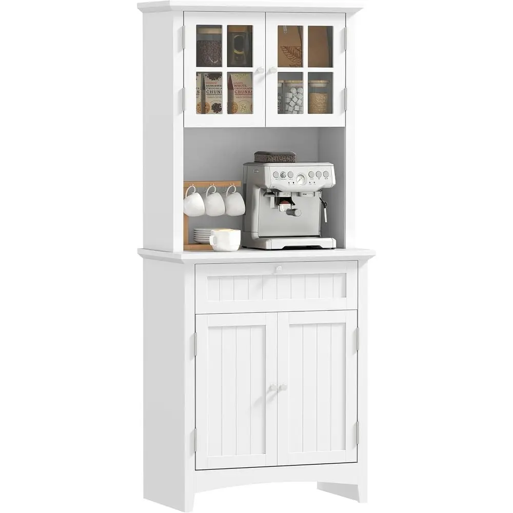 Armário Buffet Elegante com Porta de Vidro, Armazenamento para Cozinha, Adequado para Salas de Jantar ou Estar, Branco