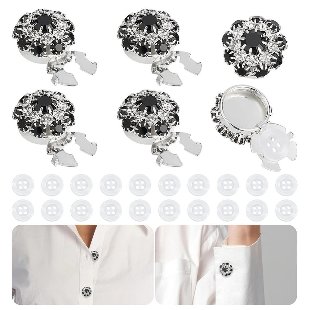 6 Pcs Button Covers for Women and 20 Pcs 4-Hole Sewing Buttons Flower Sleeve Buttons Cover Decorative Button Clips for Dress