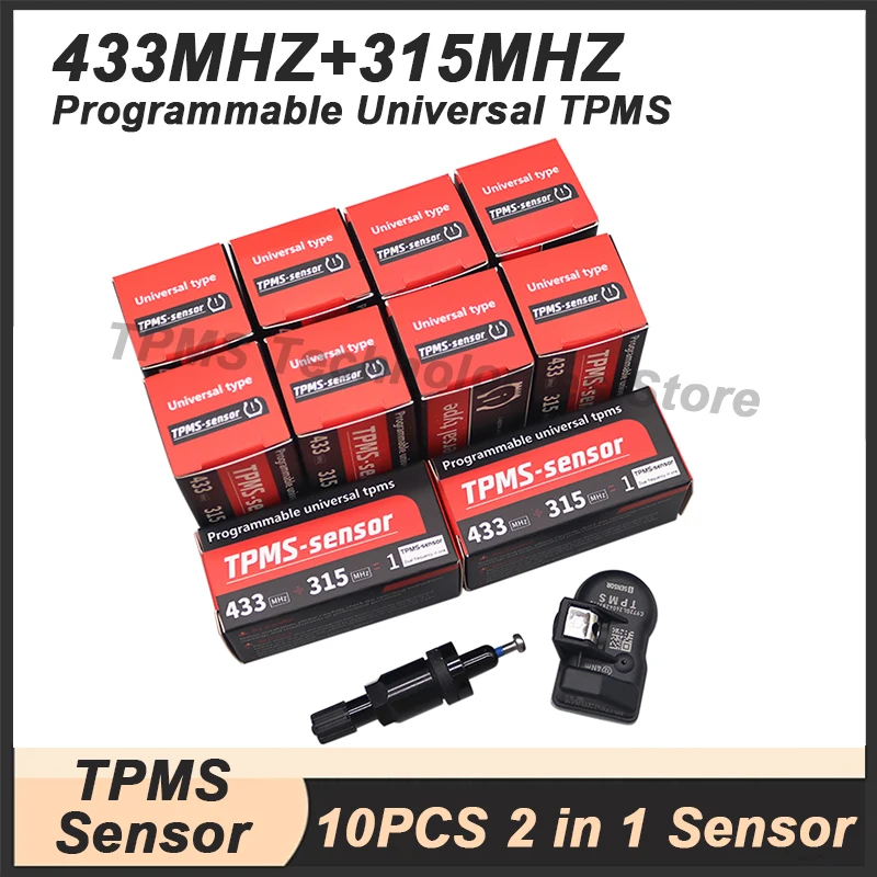 10 шт. программируемых датчиков TPMS 433 МГц + 315 МГц, универсальные, 2 в 1, программируются с помощью TS501, TS508, TS601, TS608, ITS600E, MK808TS, MP808TS.