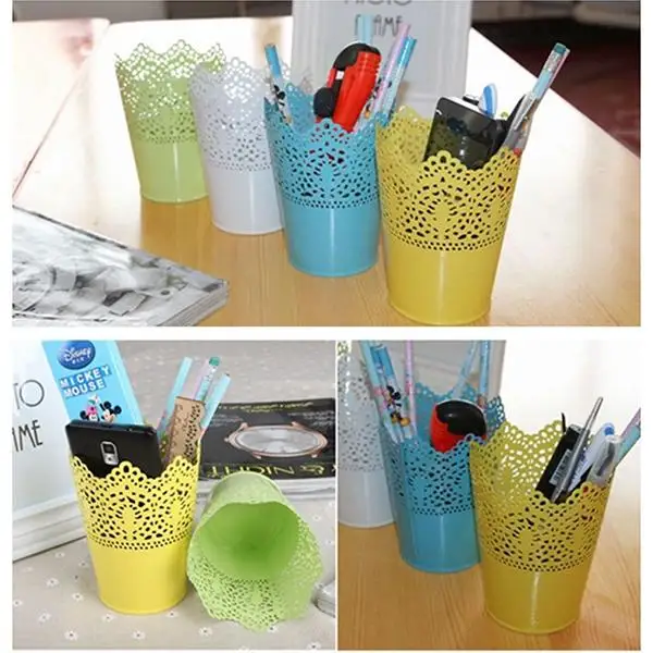 

3Pcs Artificial Flower Vase Lace Hollow Out Flower Pot Desk Tidy ganizer Plant Pot For Pencils Business Cards Home Office