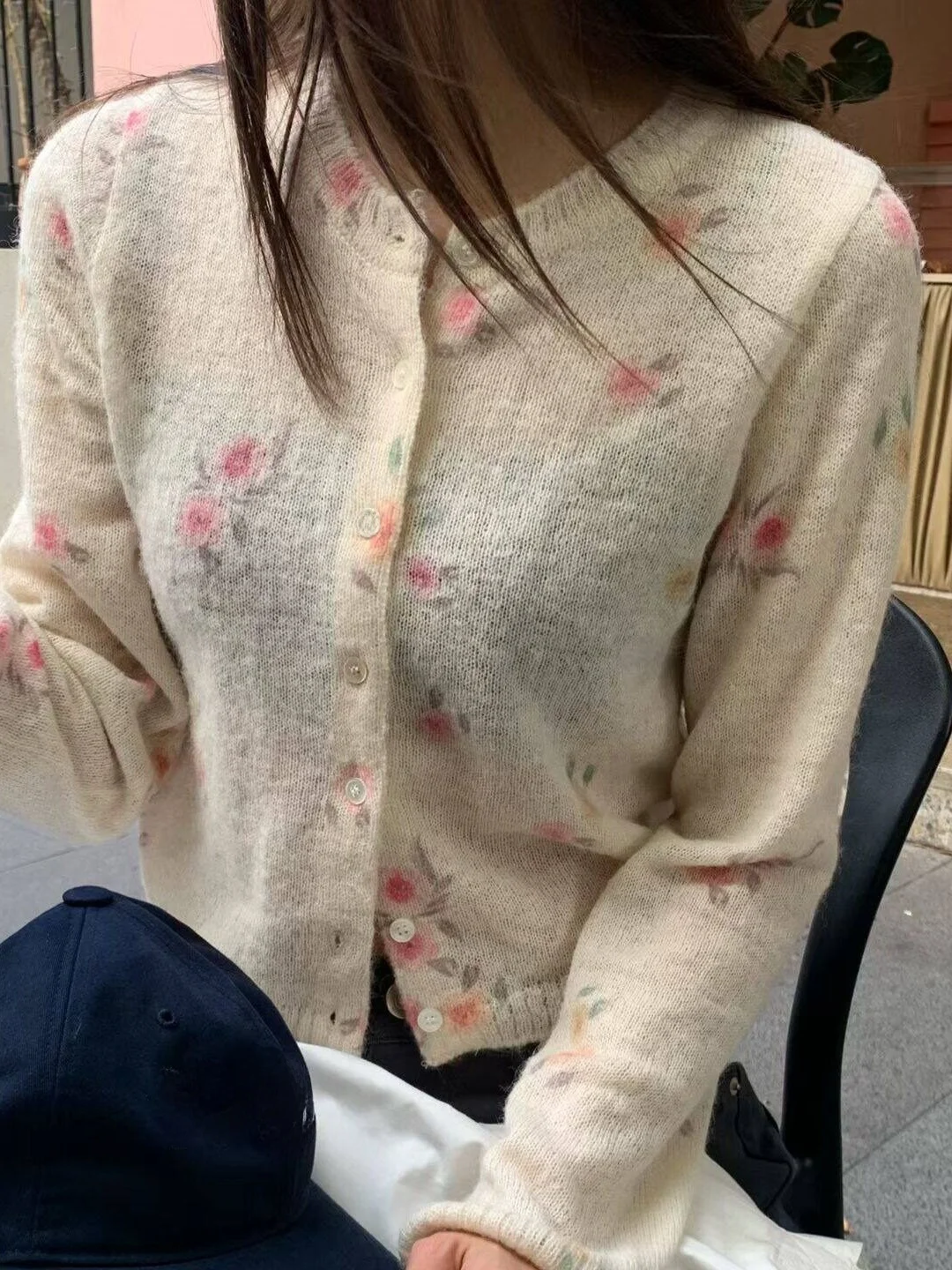 Korean Design Long Sleeve Knitted Cardigan Women's Short Print Sweater Spring New Style Floral Gradient Dyeing Spring Autumn ...