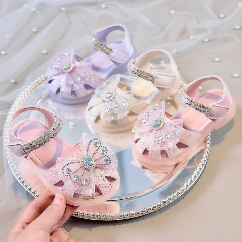

Kids'Casual Shoes Sandals Sequin Princess Bow PU Leather Shoes Summer Shoes For Girls Anti-slip Pink Purple Shoes Size 23-34