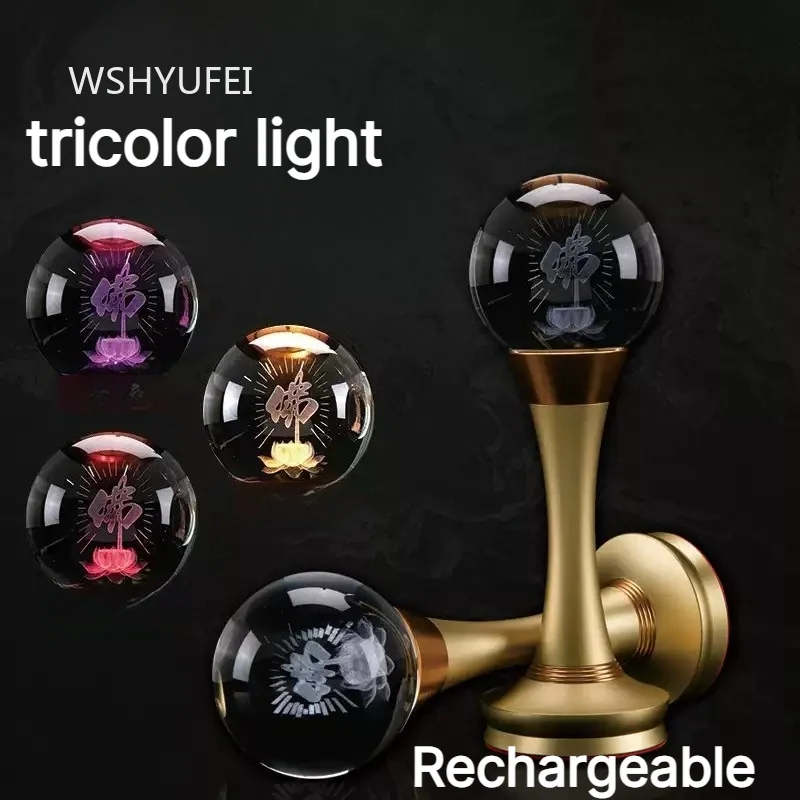 2pcs Colorful LED Crystal Buddhist Lamp, Gradient Buddha Light for Worship,Prayer and Display-Friendly,Buddhist Supplies