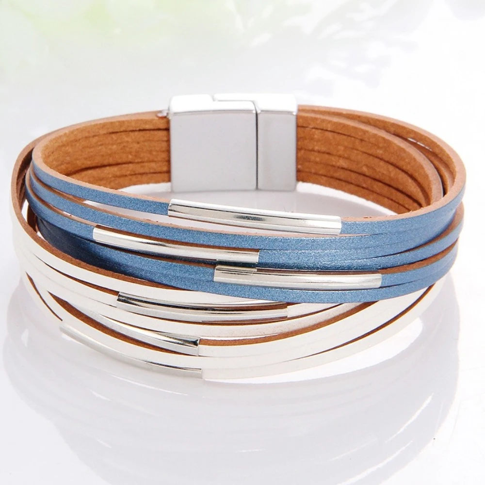 Doppelte Farbe Kreuz geschichtet feines Leder Wickelarmbänder böhmische Frauen High-End-Mode-Armband Schmuck Weihnachtsgeschenk – Detail 7