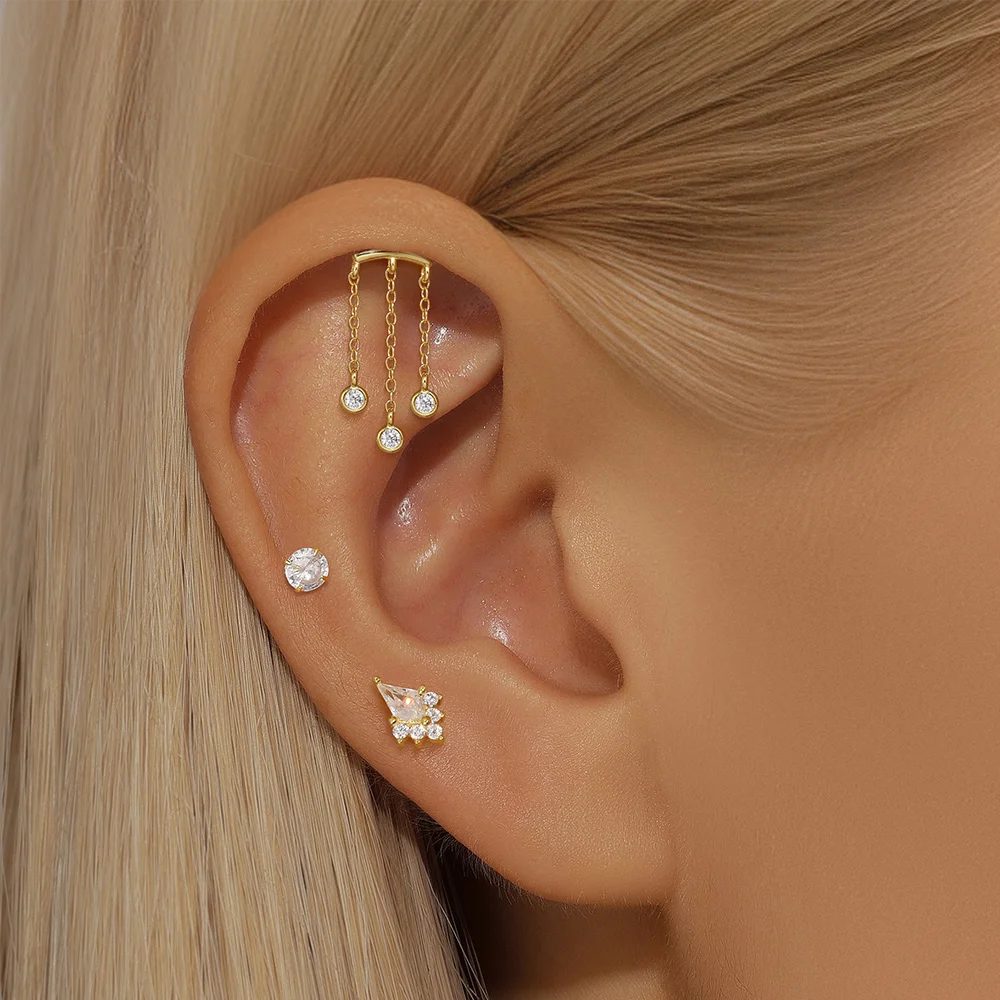 Aide 925 Sterling Silver Industrial Piercing Barbell Moon Butterfly Star Chain Earring Tragus Cartilage Exaggerated Punk Jewelry