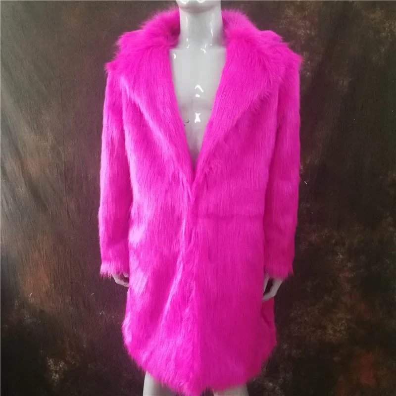 Cappotto di pelliccia artificiale da uomo cappotto caldo invernale lungo nero maschio bianco blu rosa carino caldo soffice giacca a vento in