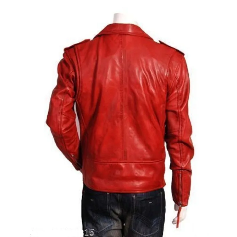 Men's HOT Red Real Leather Jacket Stylish Slim Fit Biker Jacket European and American Fashion Trends