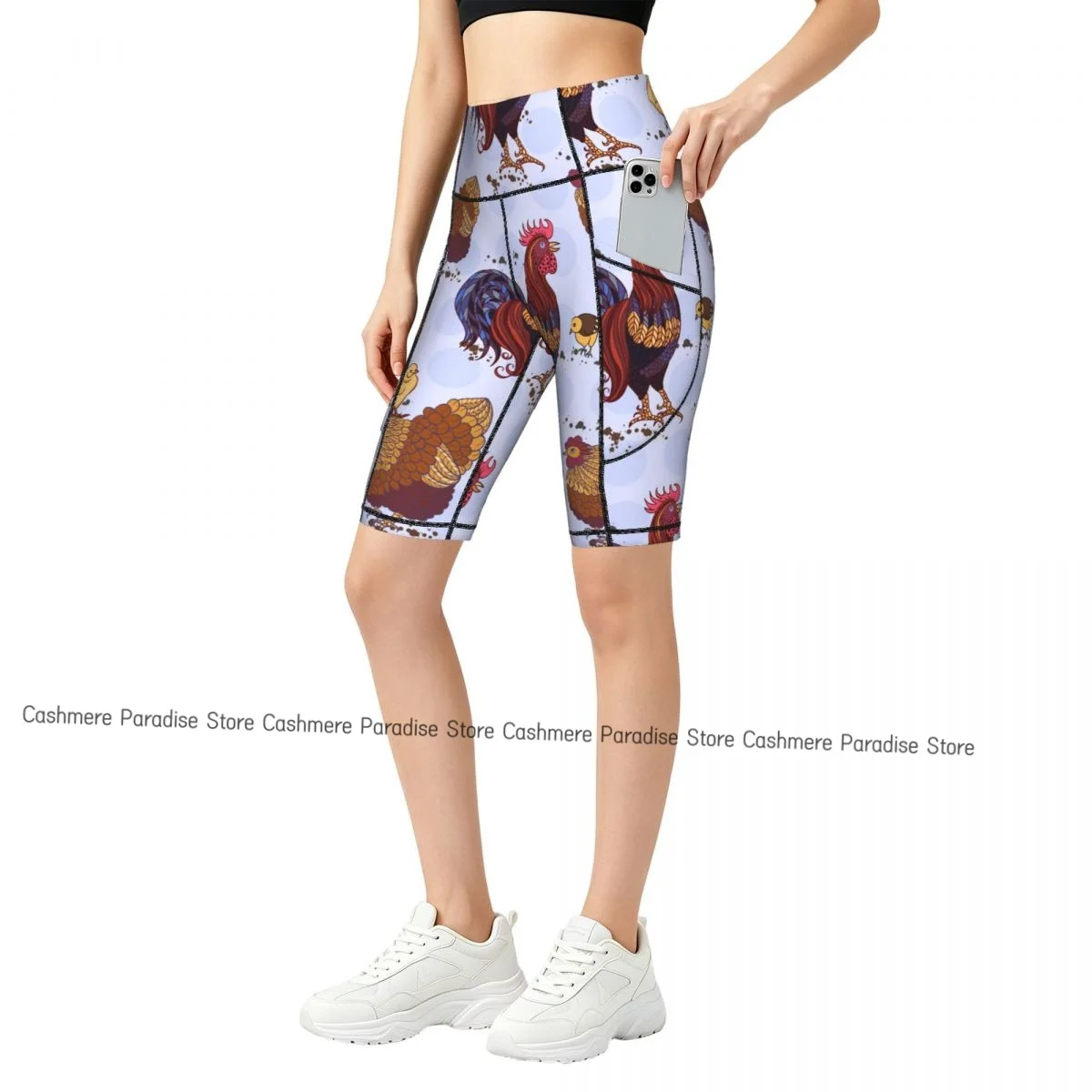 Double Pocket Sports Shorts Women Elastic Slim Roosters Shorts Gym Exercise Running High Waist Yoga Fitness Shorts