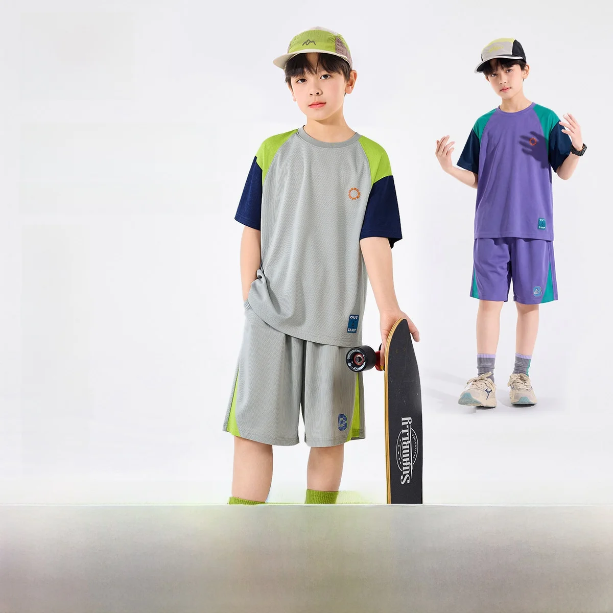 

Bluem Boys Summer Sport Short Sleeve Shirt And Shorts Set Children's Clothing Polyester Fiber Thin Model Actual Shoot Male Child