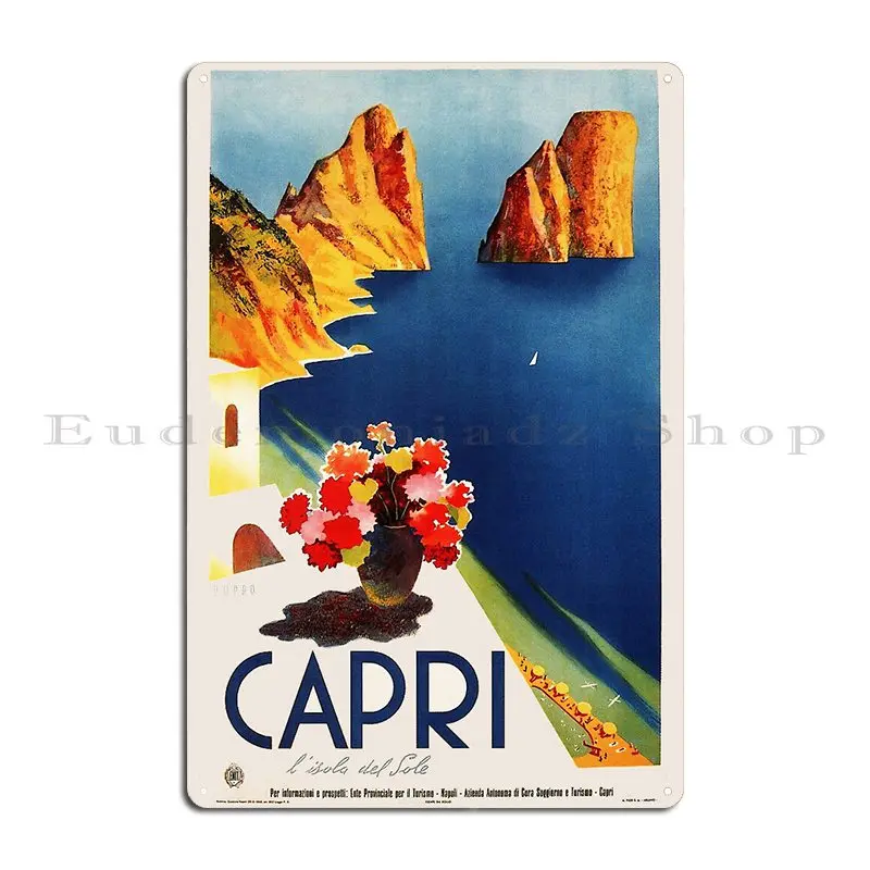 Capri Island In The Sun Naples Italy Travel Poster Vintage Art Deco Retroposters Metal Plaque Poster Printed Tin Sign Poster