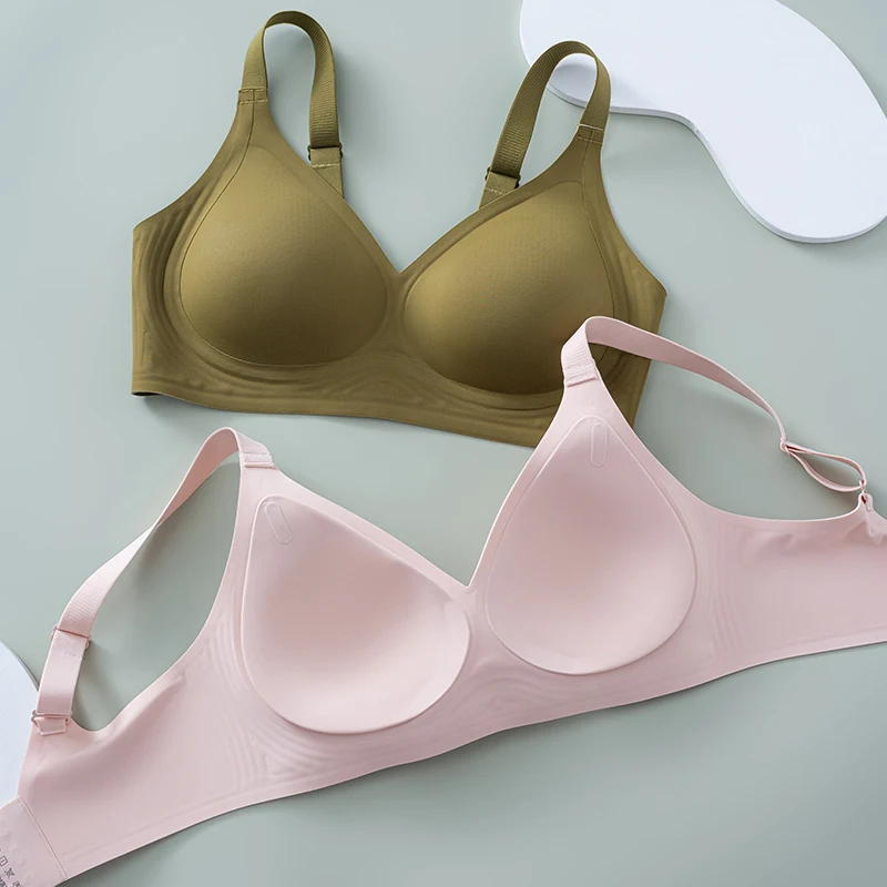 Plus Size Traceless Soft Support Jelly Pulling Women Underwear Fixed Cup Gathering Naked Feeling No Steel Ring Pure Color Bra