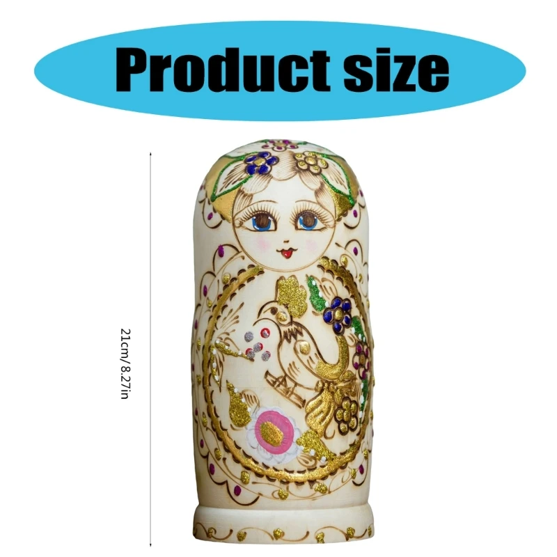 Cultural Russian Matryoshka Set of 10 Nesting Toy for Gifts and Decors