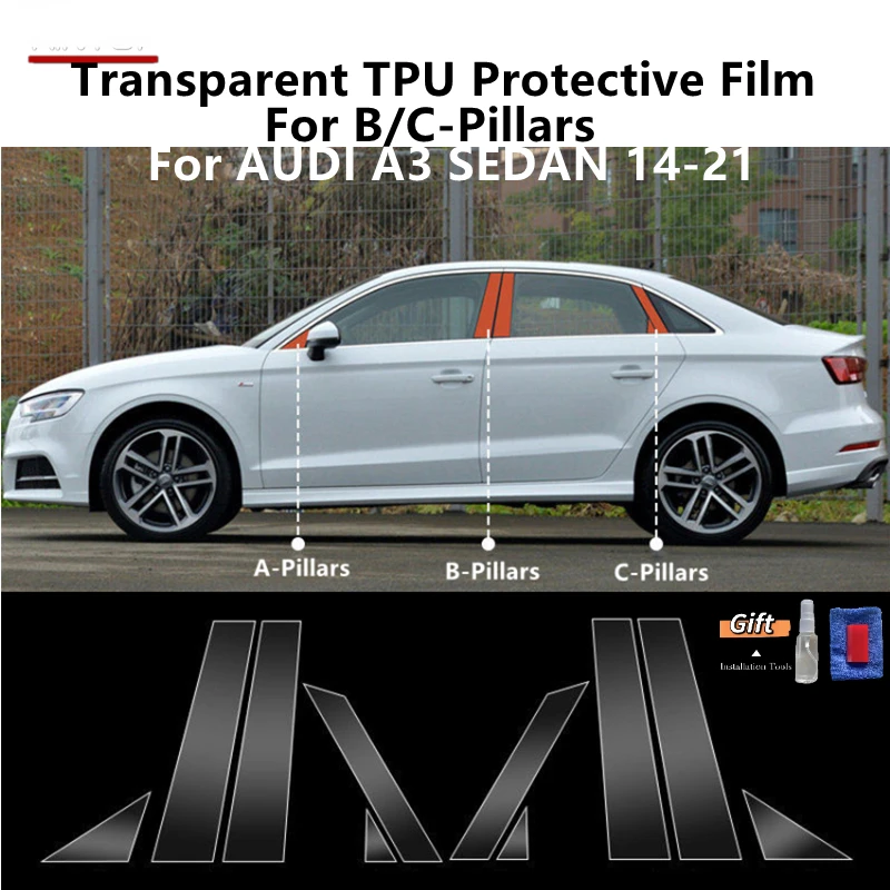 For AUDI A3 SEDAN 14-21 B/C-Pillars Transparent TPU Protective Film Anti-scratch Repair Film Accessories Refit