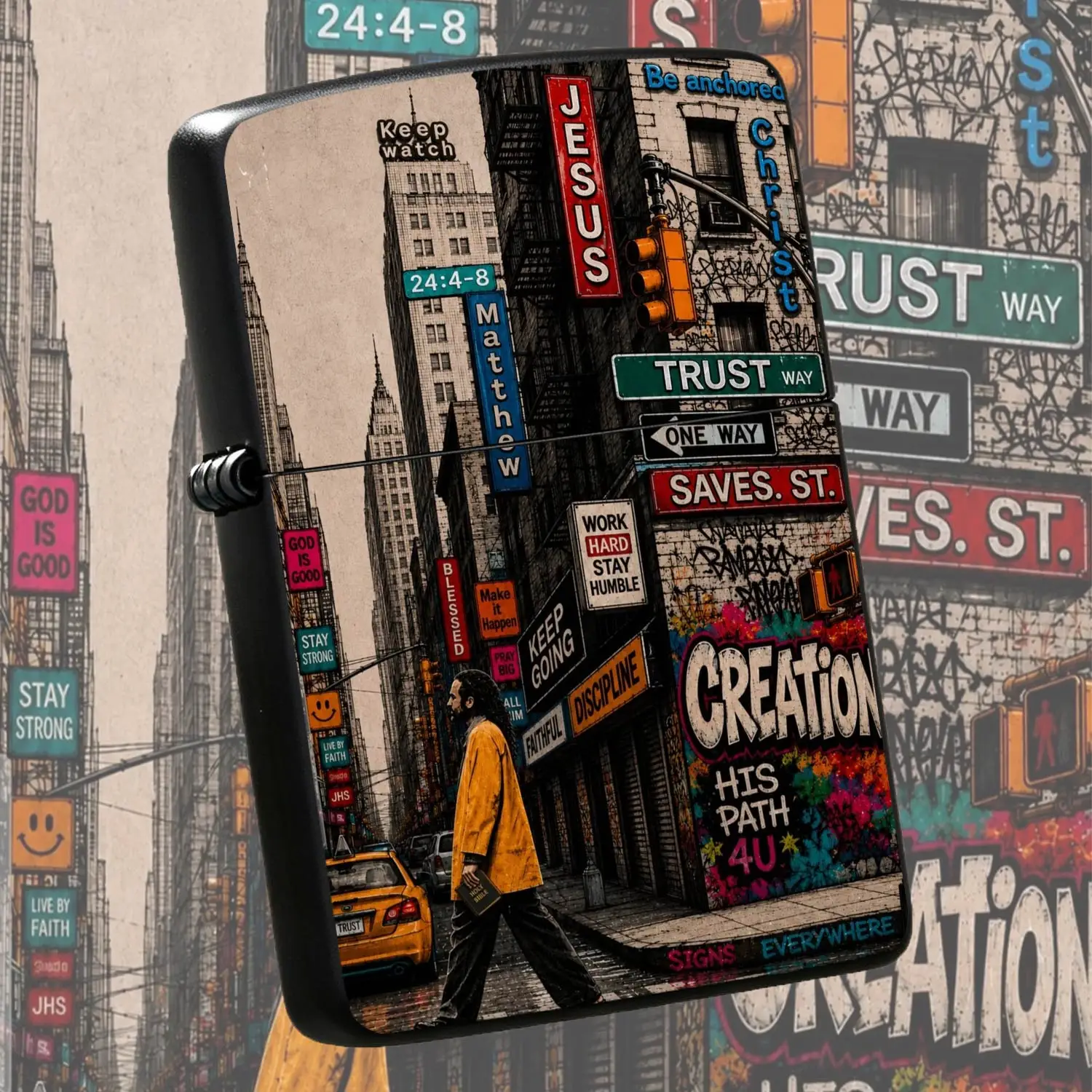 Creative Urban Christian Inspirational Themed Portable Lighter, Stylish City Graffiti Pattern Design, Suitable for Daily Commute Outdoor Hiking Various Scenarios, Delicate Practical Unique Presen A Humorous And Interesting Lighter