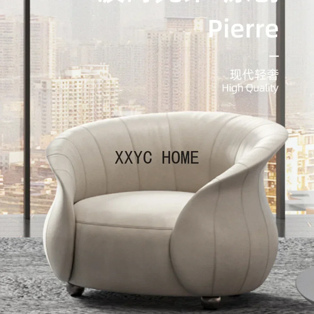 

Легкий роскошный кожаный диван для гостиной, современный минималистичный кожаный одноместный диван