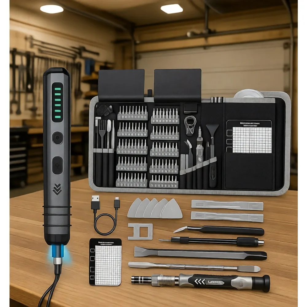 

Compact Electric Screwdriver Kit 140 in 1 Cordless 5 Torque Settings 120 Bits LED Light Magnetic Repair Tool for Electronics