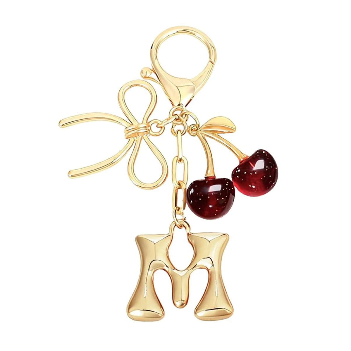 Bubble Initial Schlüsselanhänger mit Schleife & Kirsche - Goldene Buchstaben-Taschenanhänger für Frauen, Niedliche Handtaschen-Accessoires – Detail 5