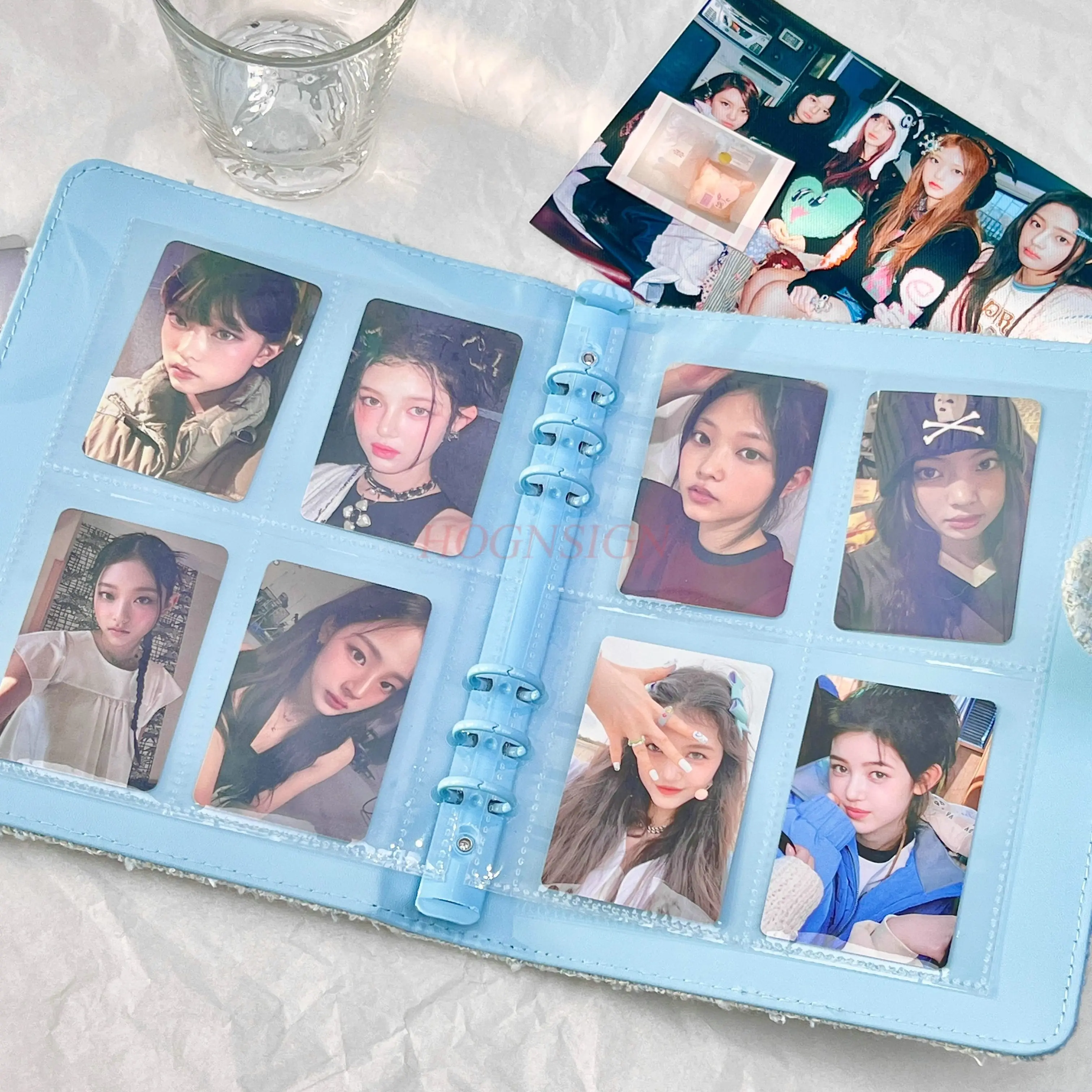 1pcs Mint blue small fragrant fabric card book, niche magnetic flip A5 photo album, small card storage book