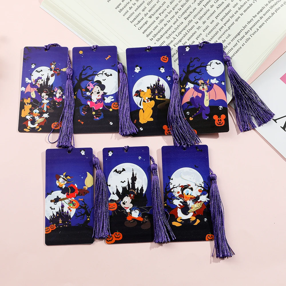 New Halloween Disney Mickey Mouse and Donald Duck Creative Bookmark with Tassel Purple Castle Pumpkin Bat Art Book Mark Gifts