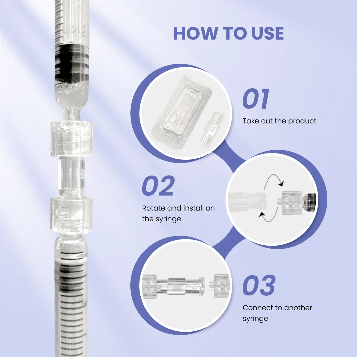 Grande vendita ambiente Sterile monouso Clear Double Helix Coupler dispositivo di guida per farmaci a prova di perdite Luer connettore per siringa accoppiatore